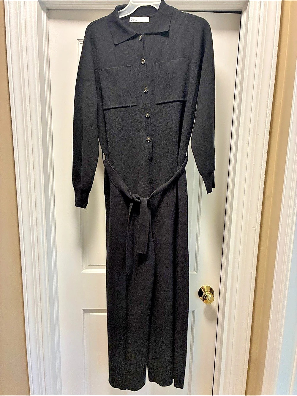 ZARA Knit Shirt Dress with Belt Black Maxi Dress Size Medium